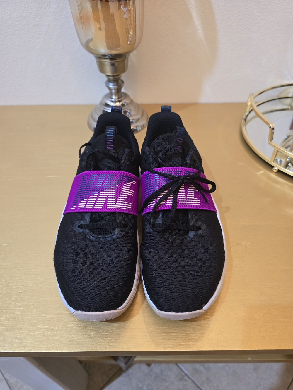 Nike Black Sneakers with Bright Purple Strap
